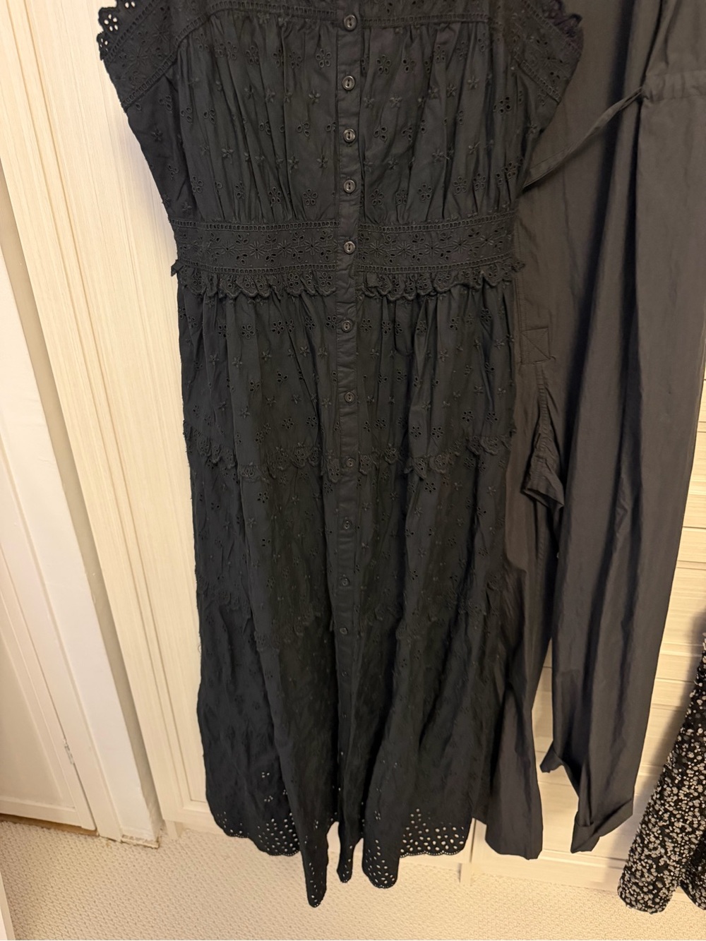 GAP Black Eyelet Midi Dress with Button Front